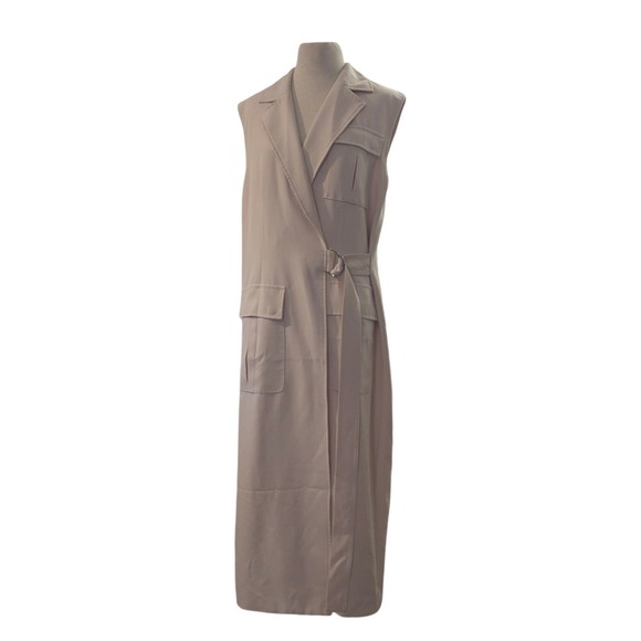 Marina Moscone Jackets & Blazers - Marina Moscone Trench Vest Dress Women M Cream Longline Sleeveless Belted